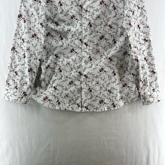 Express Blouse Womens Sz L Extra Slim Shirt Floral Button Front Cotton White - Picture 4 of 12